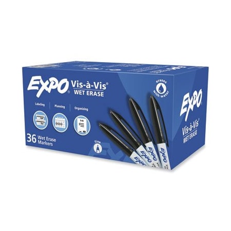 Newell Brands Marker, Wet-Erase, Expo, Fine Point, Black, 36PK 2134342